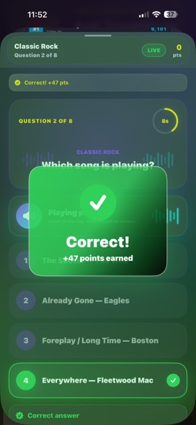 TrackDrop Beat Battle correct answer screen