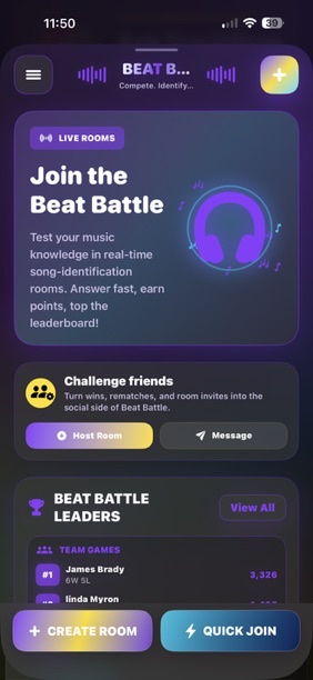 TrackDrop Beat Battle live rooms screen